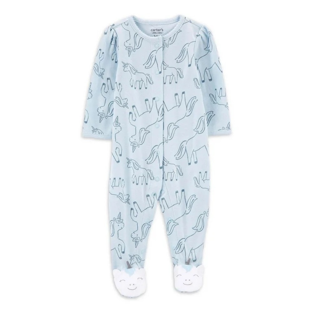 NWT Carter’s Child of Mine Unicorn Footed Sleep N Play 0-3M Blue